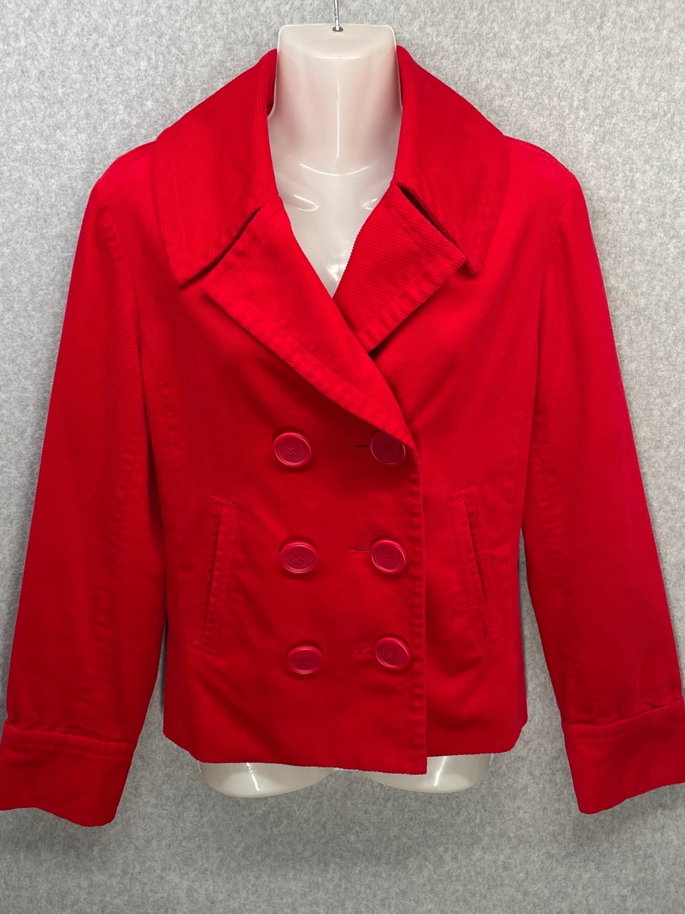 Vintage Jones New York Sport Red Coat Corduroy Peacoat/Blazer Polka Dot Pattern
